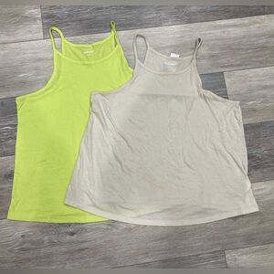Old Navy Spaghetti Strap Shirt Bundle Lot- Cream and Neon Green Large Cotton